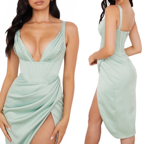 HOUSE OF CB FAYE PISTACHIO SATIN CORSET MIDI DRESS NWOT‎ size M - Picture 12 of 15